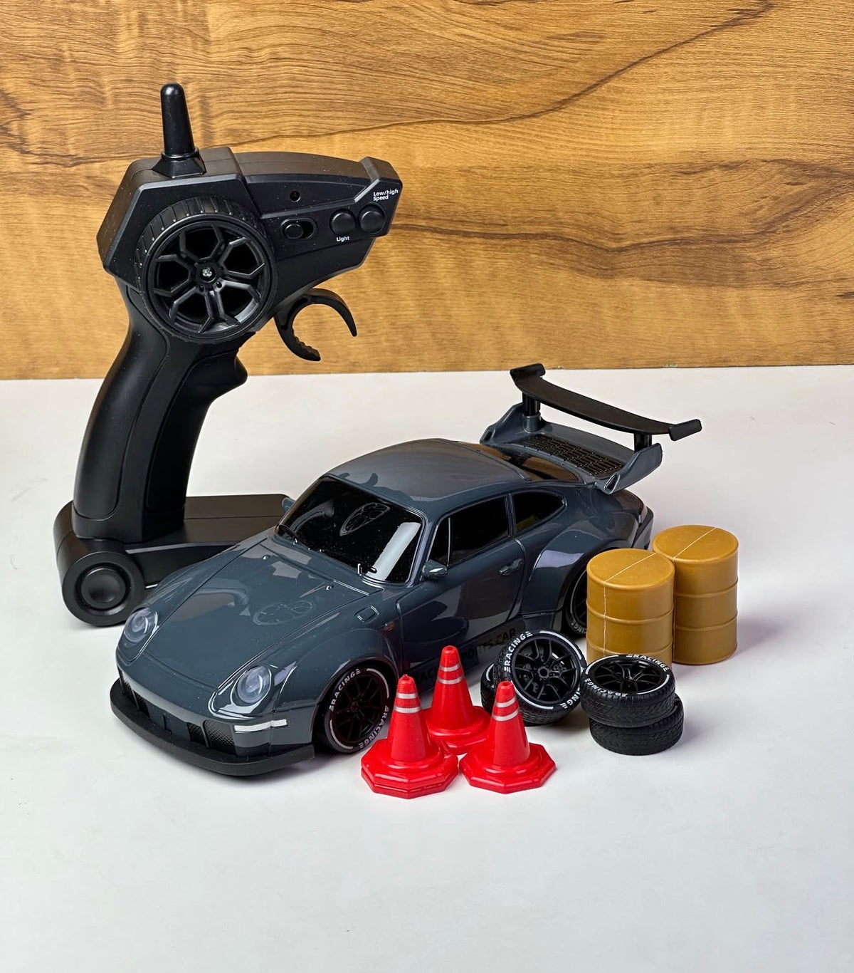 Trudj Dark Gray RC Sports Car – Racing Car with Remote & Accessories
